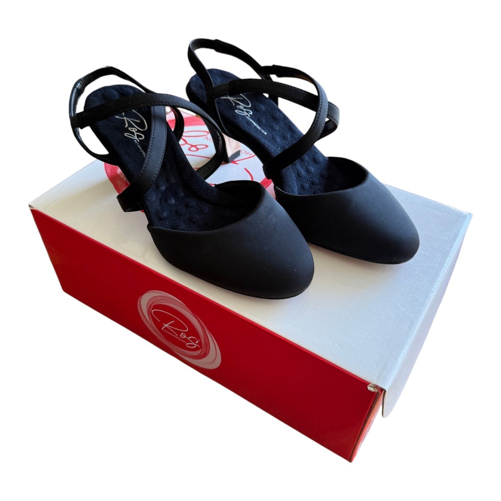 Ros Hommerson Slingback Kitten Heels Black Crisscross Straps 7.5 Fabric Caliente